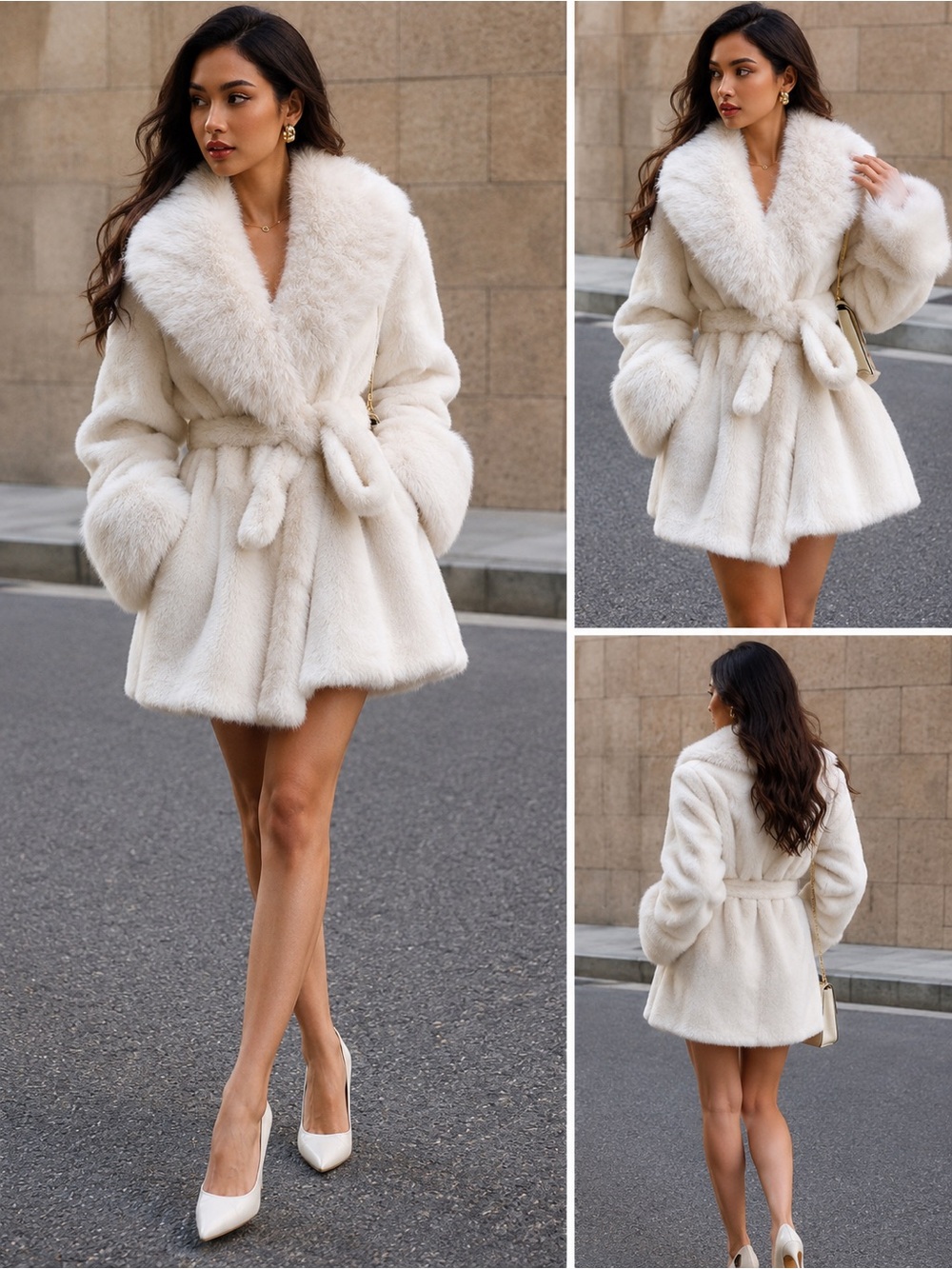 Ivory Luxe Faux-Fur Belted Coat